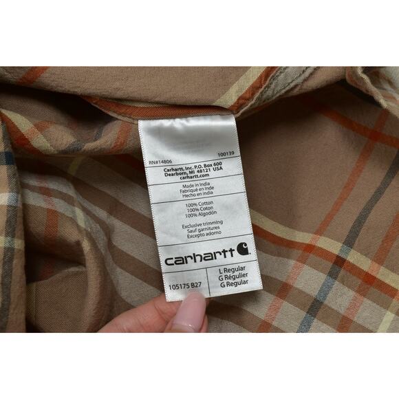 Carhartt Loose Fit Plaid Short Sleeve Button Down Shirt Size L Cotton Brown - Picture 7 of 8